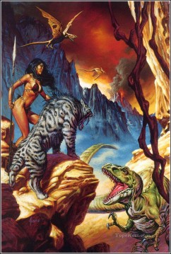 Fantasía Painting - fantástico tigre y dinosaurio fantasía